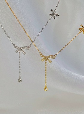 纯银蝴蝶结流苏项链女