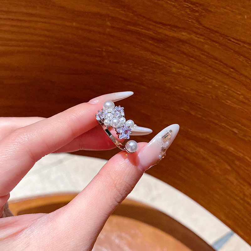 韩系精致锆石素圈戒指女开口可调节食指戒轻奢小众个性设计感指环