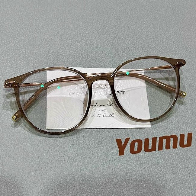 Anti-Blue Light Glasses for Myopic Women, Finished Glasses for Square and Round Faces, No Makeup Artifact, Slimming Look Cold Brown Flat Glasses Frame