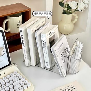 Desktop Book Rack Desk Acrylic Transparent Storage Box Pen Holder Bookshelf Office File Student Book Storage Rack