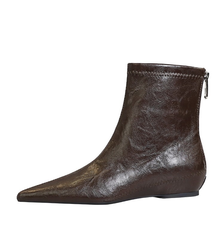 Boot nữ cổ thấp gót vừa khóa kéo sau, mũi nhọn tôn dáng, phong cách cổ điển dễ phối đồ — Lớp lót đơn màu đen, Lớp lót đơn màu nâu sẫm, Lớp lót nhung đen, Nhung màu nâu sẫm