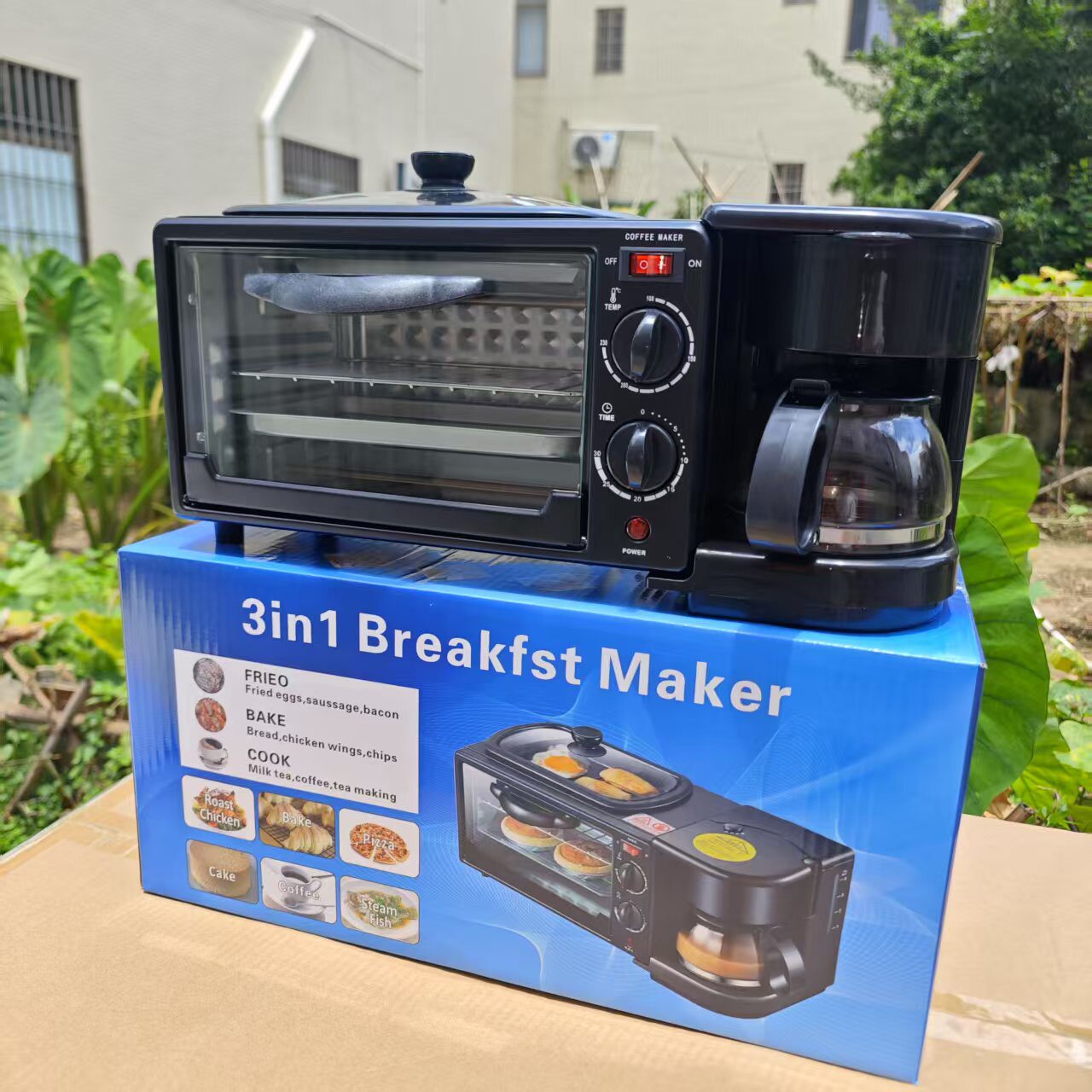 Cross-Border Export Multifunctional Household Three-In-One Breakfast Machine Coffee Machine Bread Machine Intelligent Timed Baking Electric Oven
