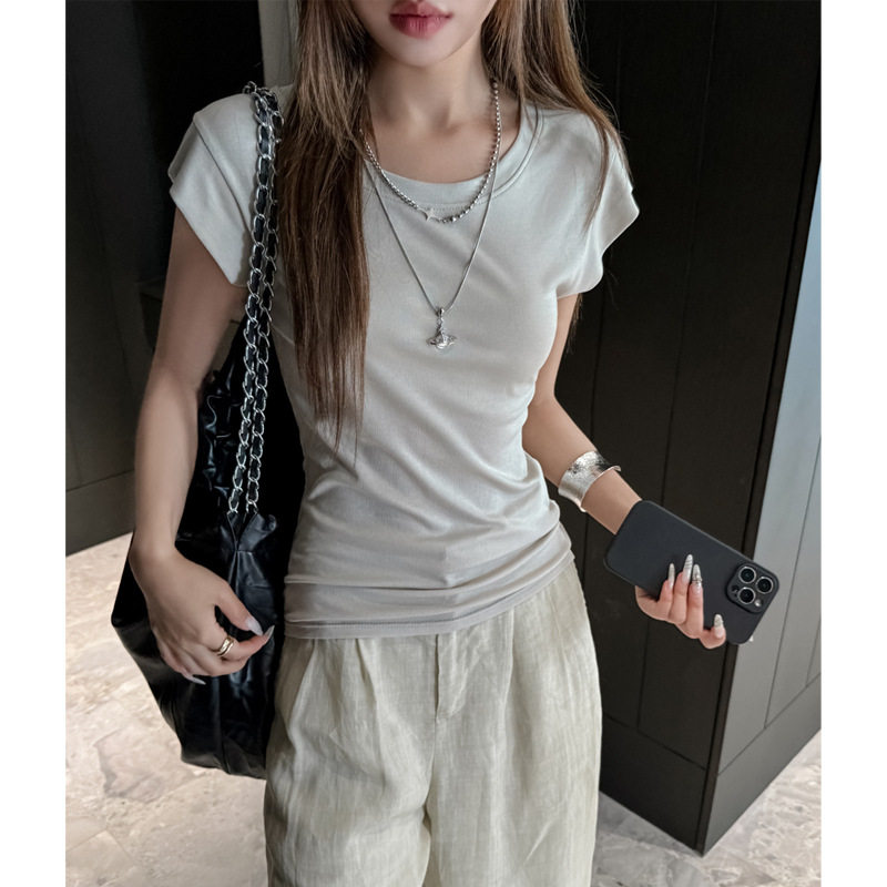 Tencel Lyocell design sense, футболка с коротким рукавом длиной до плеч, женская ширина плеч, летняя верхняя одежда, тонкая нижняя рубашка Изображение 1