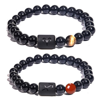 Amazon's New Twelve Constellations Elastic Bracelet Men's Tiger Eye Stone Agate Mixed Color Bead Bracelet Wish Hot Style