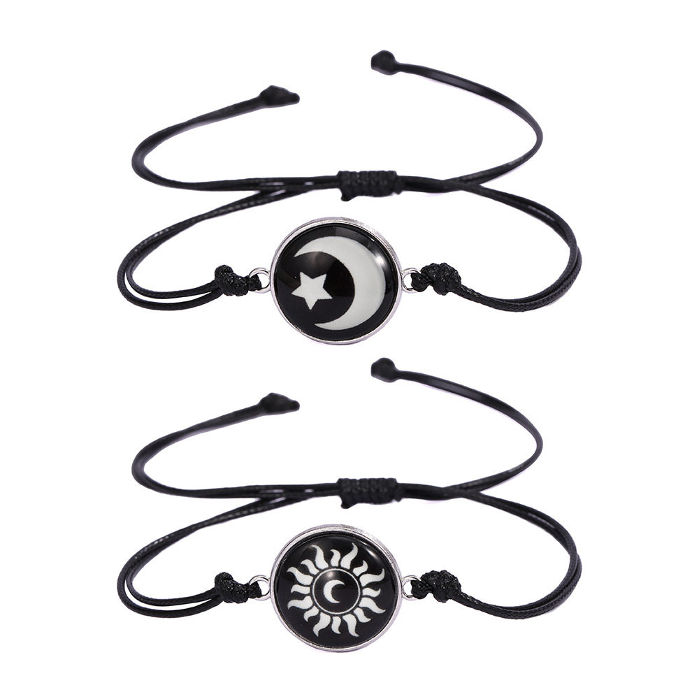 2024 Sun and Moon Lovers Time Gemstone Braided Bracelet European and American Ins Couple Bracelet Moon Luminous Bracelet Set