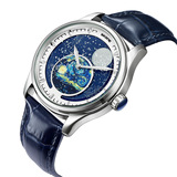 Швейцарские механические часы SKONE Earth Starry Sky с водонепроницаемым люминесцентным ремешком, мужские автоматические механические часы Fangsheng Watch