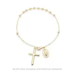 Cross-border Amazon New Fashion Transfer Chain Cross S925 Sterling Silver Bracelet Women's Baptism Rosary Pray Jewelry