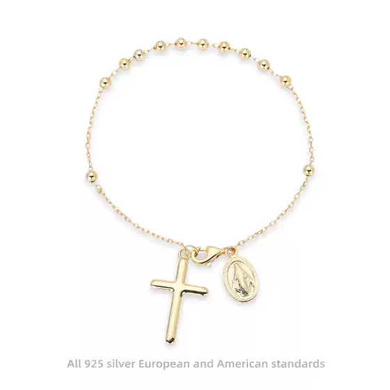 Cross-border Amazon New Fashion Transfer Chain Cross S925 Sterling Silver Bracelet Women's Baptism Rosary Pray Jewelry