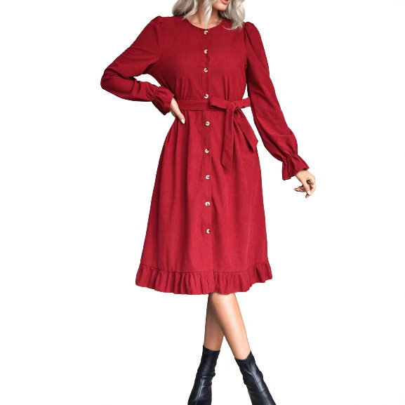 Elegant Solid Color Round Neck Dress for Women Fashion Comfortable Fit Versatile Style Wholesale Available