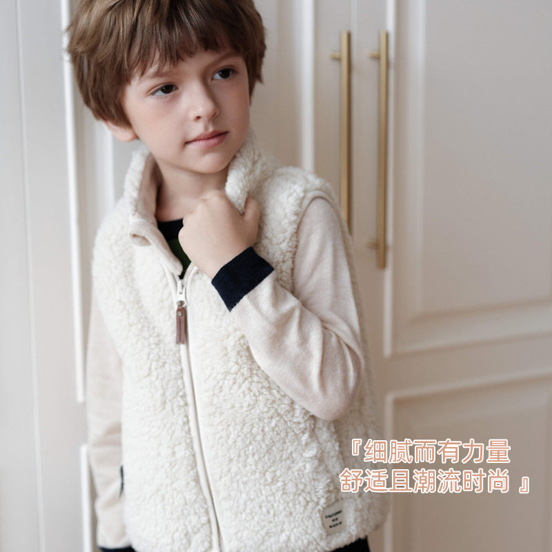 Children's Vest Autumn and Winter New Polar Fleece Stand-Up Collar Vest Warm Zipper Versatile Sleeveless Vest for Boys and Girls
