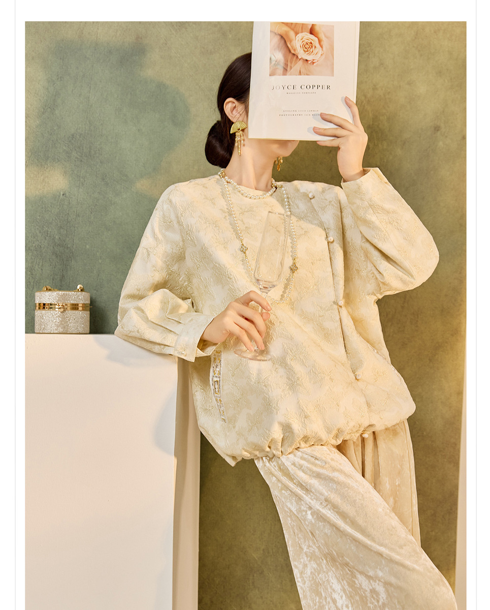 Áo khoác cardigan dệt kim thêu họa tiết hình học dáng ngắn tay dài — Màu trắng nhạt, Màu xanh hải quân