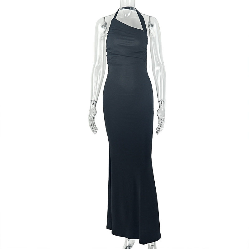 Halter Neck Bodycon Maxi Dress Solid Color Slim Fit Backless Design Fashionable Evening Wear Wholesale Available