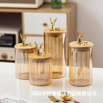 Storage Jar with Lid, Deer Head Glass Sealed Jar, Tea Storage Bottle, Large Capacity Glass Jar for Storing Grains and Cereals