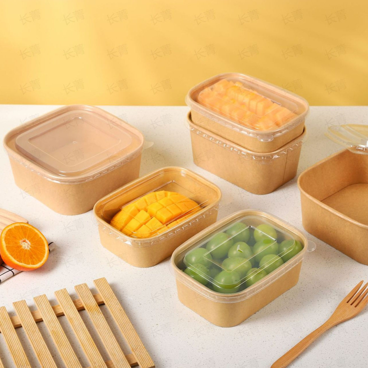 Brown Packing Paper Square Box Cow Cardboard Lunch Box Disposable Takeaway Lunch Fast Food Box Rectangular Lunch Box Environmentally Friendly Salad Box