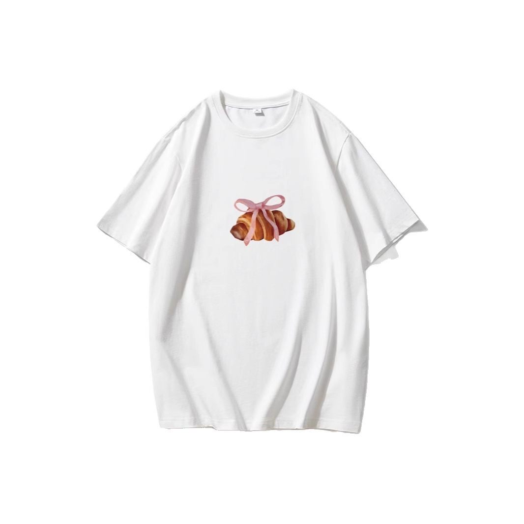 Womens Vintage Bow Print T Shirt Summer Casual Style Loose Fit Round Neck Short Sleeve 100 Cotton Wholesale