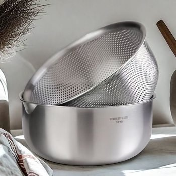 [Retention] Thickened 18-10 Stainless Steel Drain Basket Vegetable Washing Basin Household Drain Basin Kitchen Drain Water Washing Rice Basket
