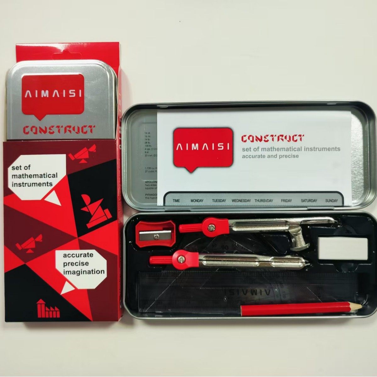 Four-Color High-End Fashion Iron Box Compass Set, Standard Student Examination, Drawing Tools