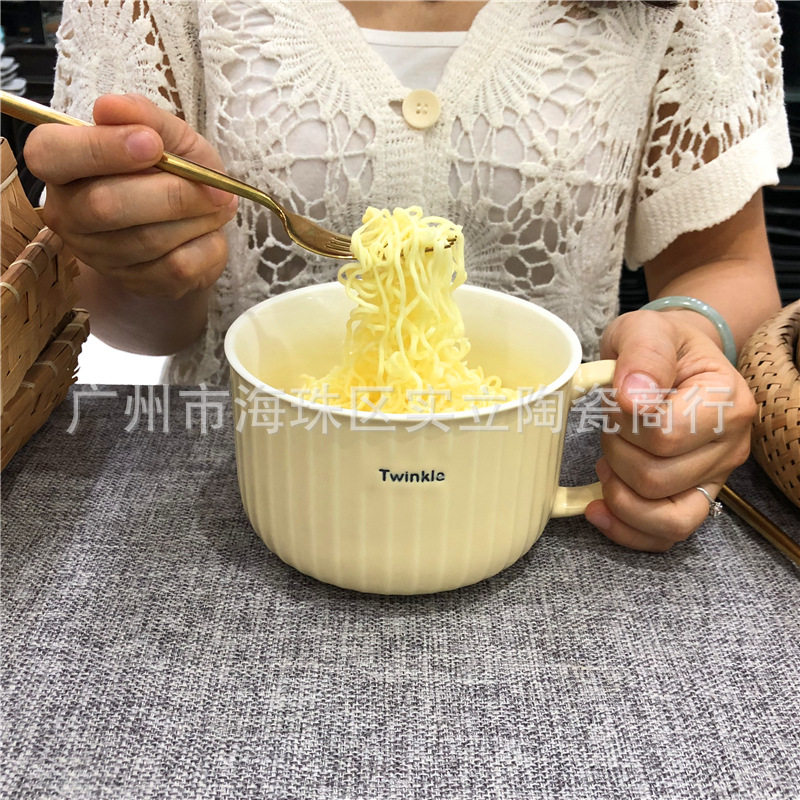 Underglaze color Nordic simple color ceramic sealed fresh-keeping bowl student lunch box fast food bowl instant noodle cup