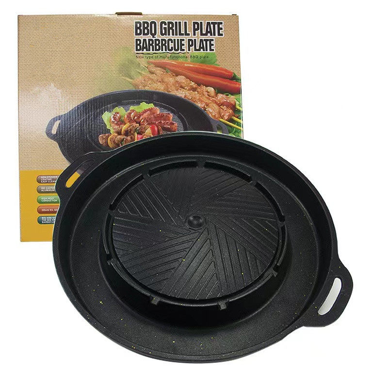 Korean Non-Stick Round Hot Pot and Grill Combo Stove Cassette Stove Small Hot Pot Outdoor Barbecue Plate Ks 380 Maifan Stone Grill Pan