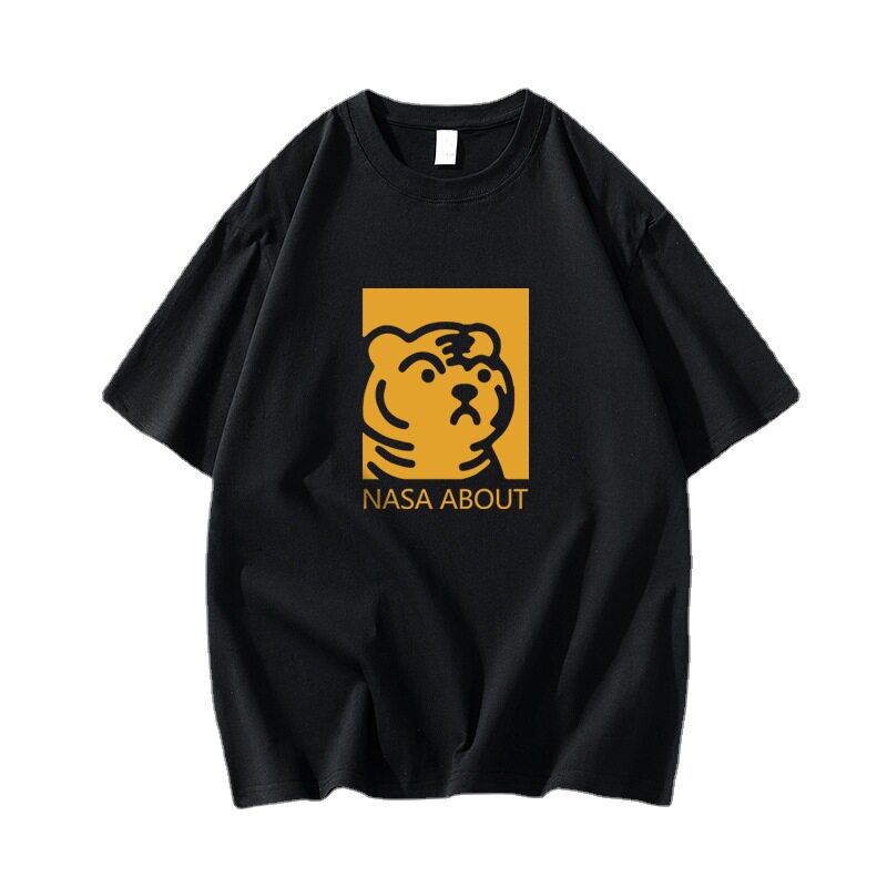 Nasa Tiger Head Heavyweight Pure Cotton Short-Sleeved T-Shirt Men's Summer Trendy Brand Loose and Versatile Ins Couple Half-Sleeved Clothes