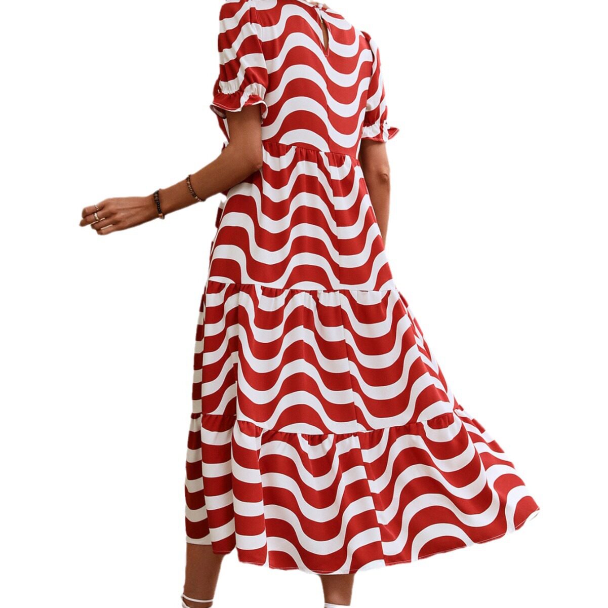 Floral Print Loose Fit Puff Sleeve Dress Casual Style Comfortable Fabric Perfect for Summer Ready to Ship