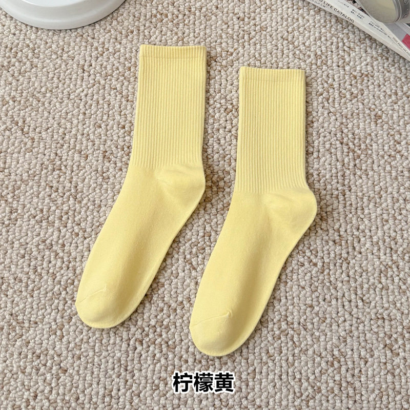 彩色袜子女长筒袜四季款ins潮流糖果色马卡龙中筒袜学生运动棉袜