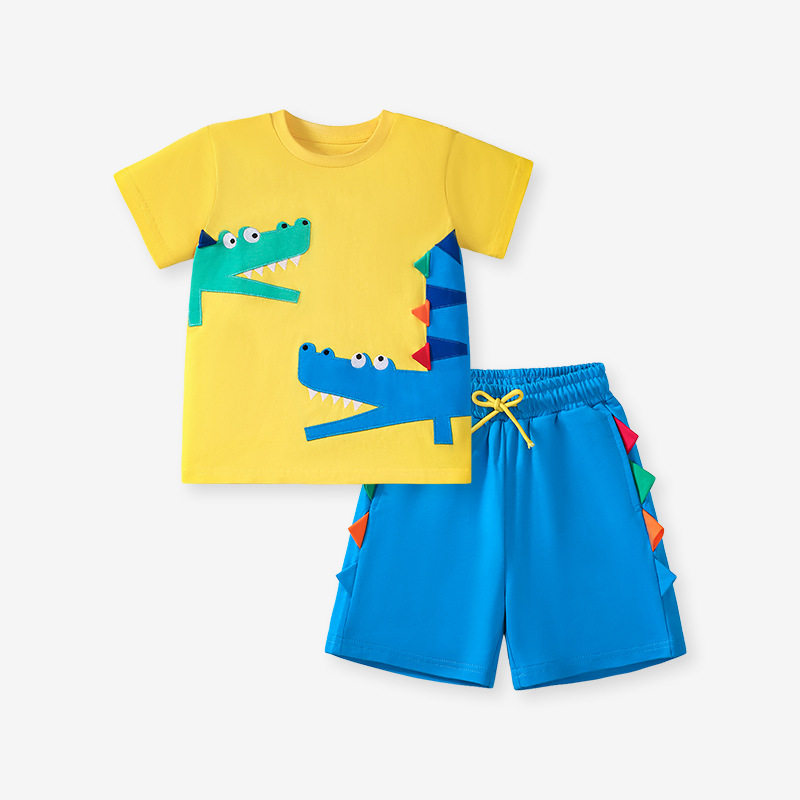 New Summer Kids' Clothing, Cartoon Boys' Set, Cotton Applique Kids' 2-piece Outfit
