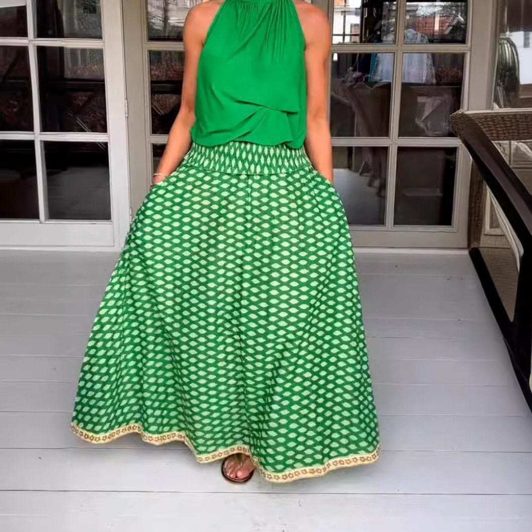 Summer Womens A Line Skirt Diamond Print Pocket Design Casual Style Wholesale Available OEM ODM service
