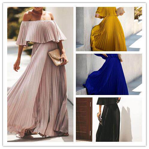 Dress women's clothing one-line collar beach skirt floor-length long skirt large hem skirt