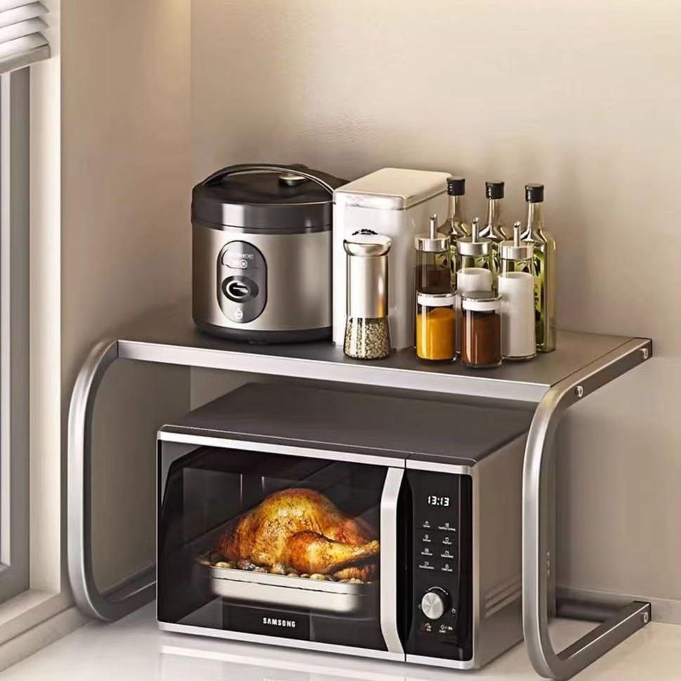 厨房置物架台面桌面收纳架储物架碗碟架锅架微波炉多功能钢制架子 - 图0