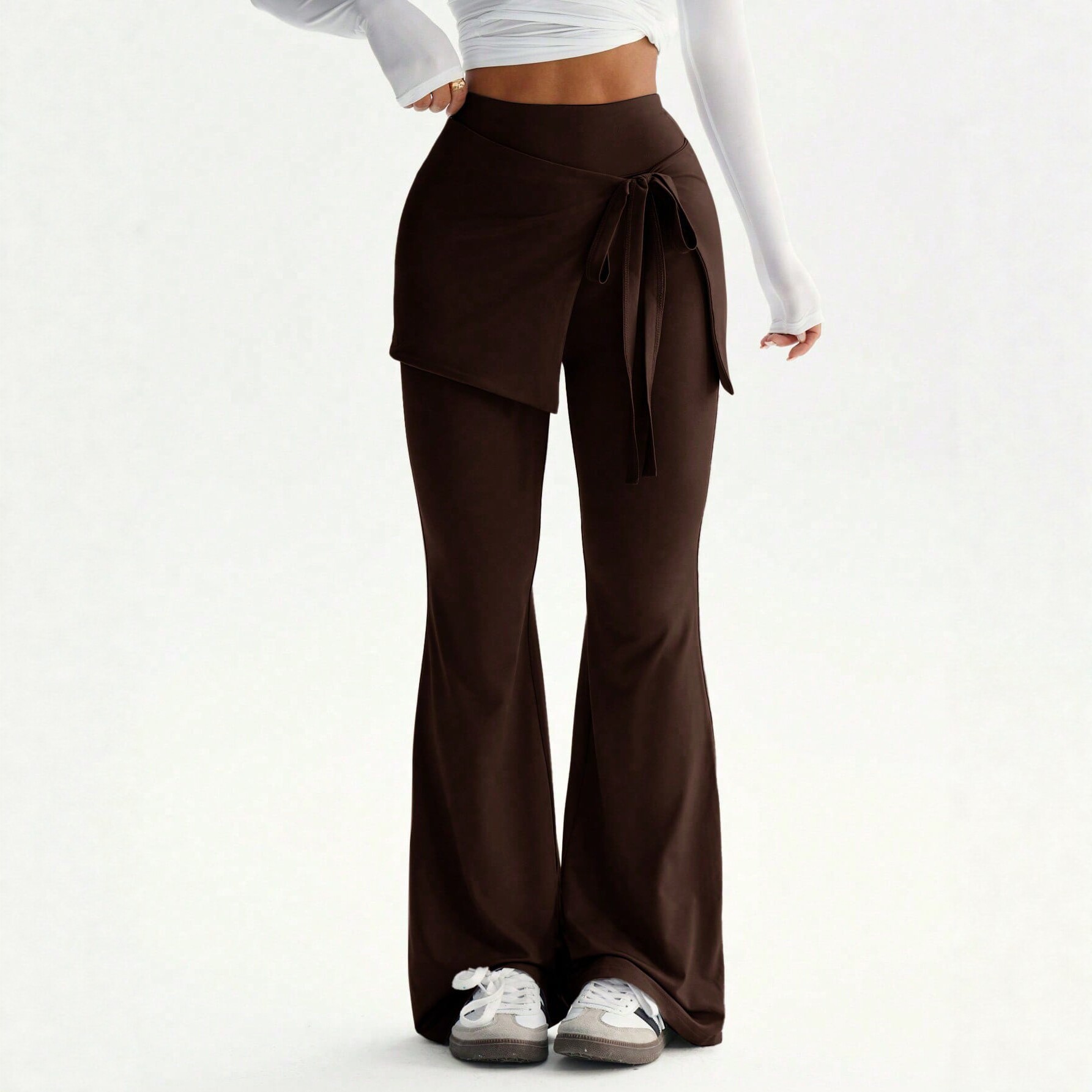 High Waisted Flare Pants for Women Two Piece Design Tie Waist Irregular Skirt Style Slim Fit Casual Wear