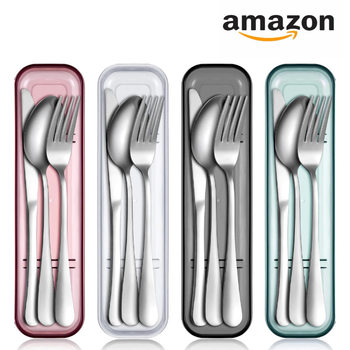 Cross-Border Amazon Stainless Steel Tableware 4-Piece Set Western Tableware Knife, Fork and Spoon Outdoor Portable Tableware Three-Piece Set