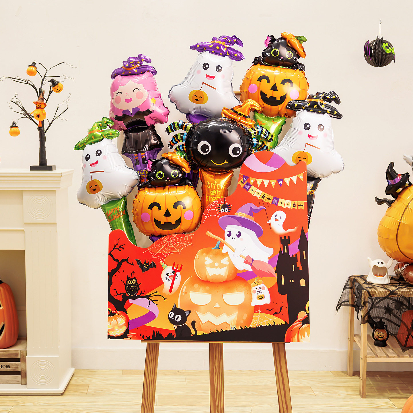 Halloween Decorations Pumpkin Balloon Kt Board Display Board Kindergarten Shop Atmosphere Bar Welcome Sign Scene Layout
