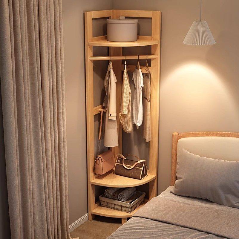 Solid Wood Corner Coat Rack Floor-Standing Bedroom Clothes Rack Household Clothes Rack Bedside Bedside Corner Storage Rack