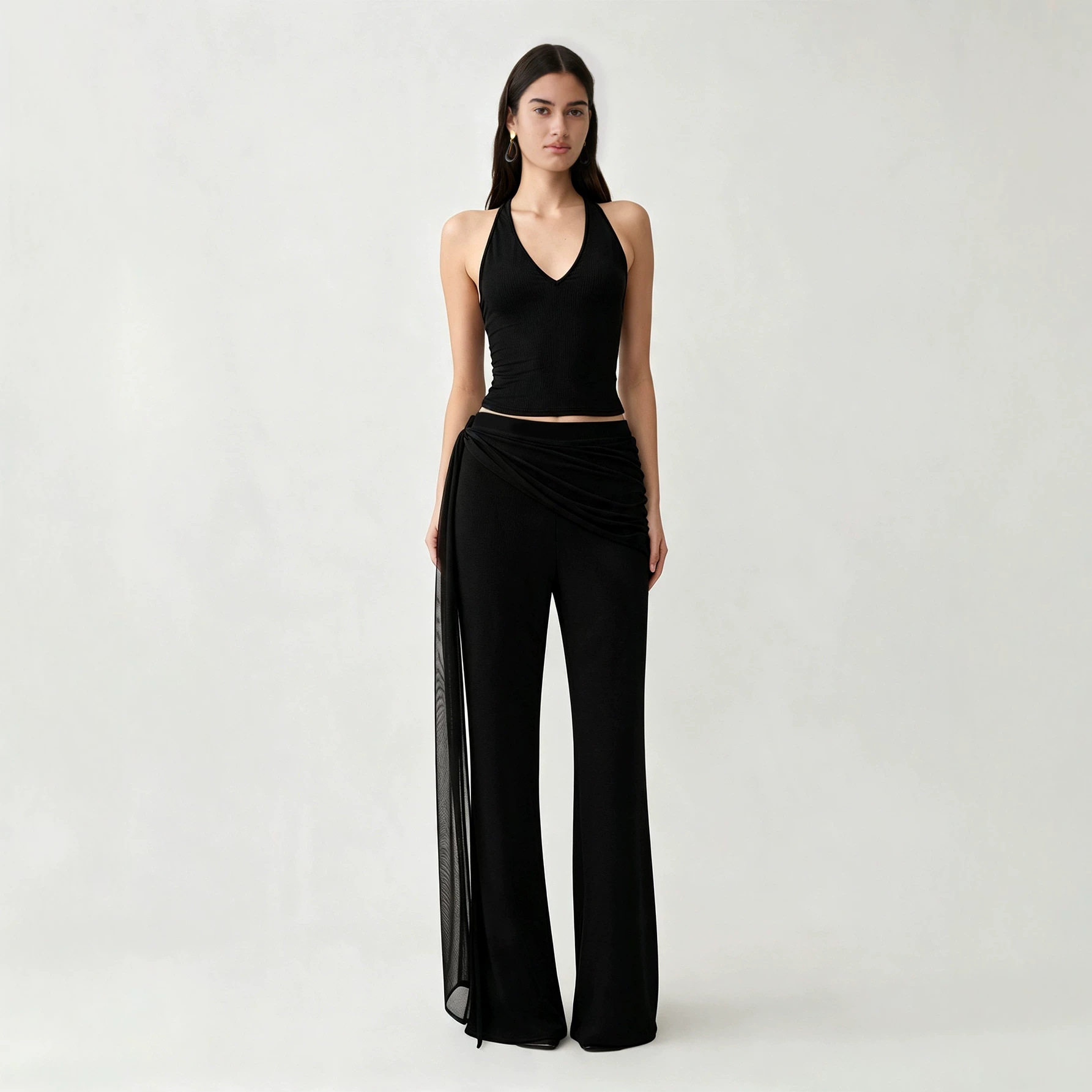 High Waisted Black Flare Pants Elegant Design Lightweight Fabric Slim Fit Casual Wear for Autumn Winter Wholesale