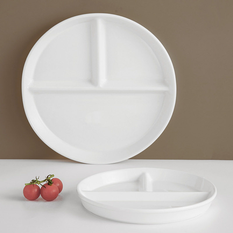 Nordic Simple Pure White Three-compartment Plate Ceramic Household Dielectric Dinner Plate Fat Reduction Dinner Plate Student Fast Food Plate snack plate