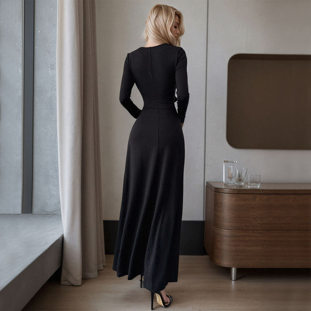 Elegant Hollow Out High Slit Long Sleeve Dress Solid Color Sexy Design Perfect for Spring Summer Parties Wholesale