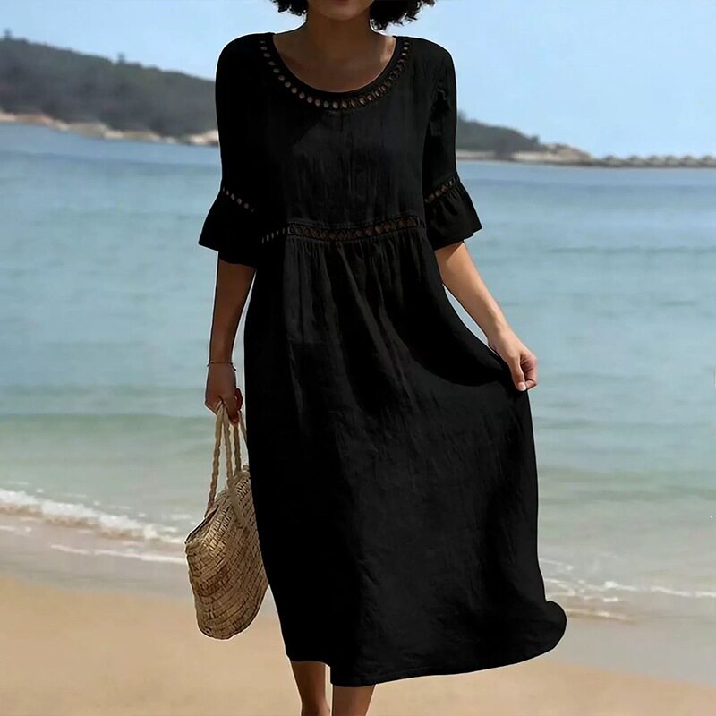 Womens Loose Fit Solid Color Maxi Dress Summer Style Beach Vacation Ready Wholesale Available