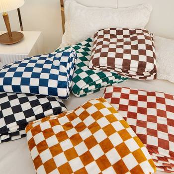 New Checkerboard Flannel Blanket Thickened Blanket Nap Blanket Foreign Trade Gift Blanket Wholesale