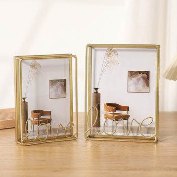 Cross-border new LOVE metal photo frame rectangular table frame 6 inch 8 inch creative desktop ornaments decorative frame