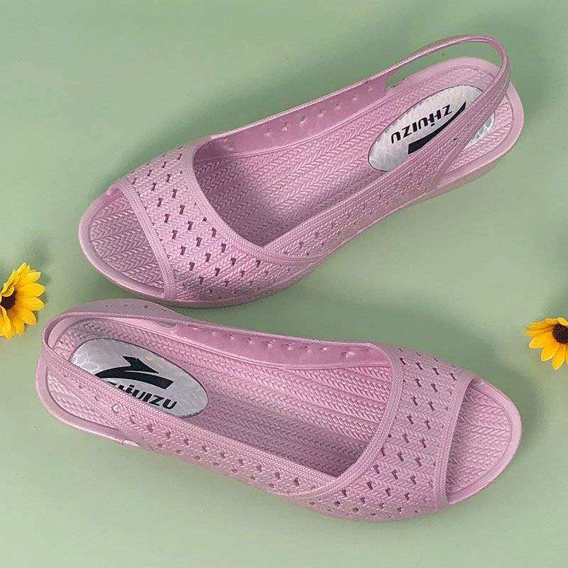Summer Fish Mouth Women's Sandals Wedge Heel Soft Sole Waterproof Non-Slip Indoor Home Outdoor Wear Versatile Nurse Summer Women's Shoes