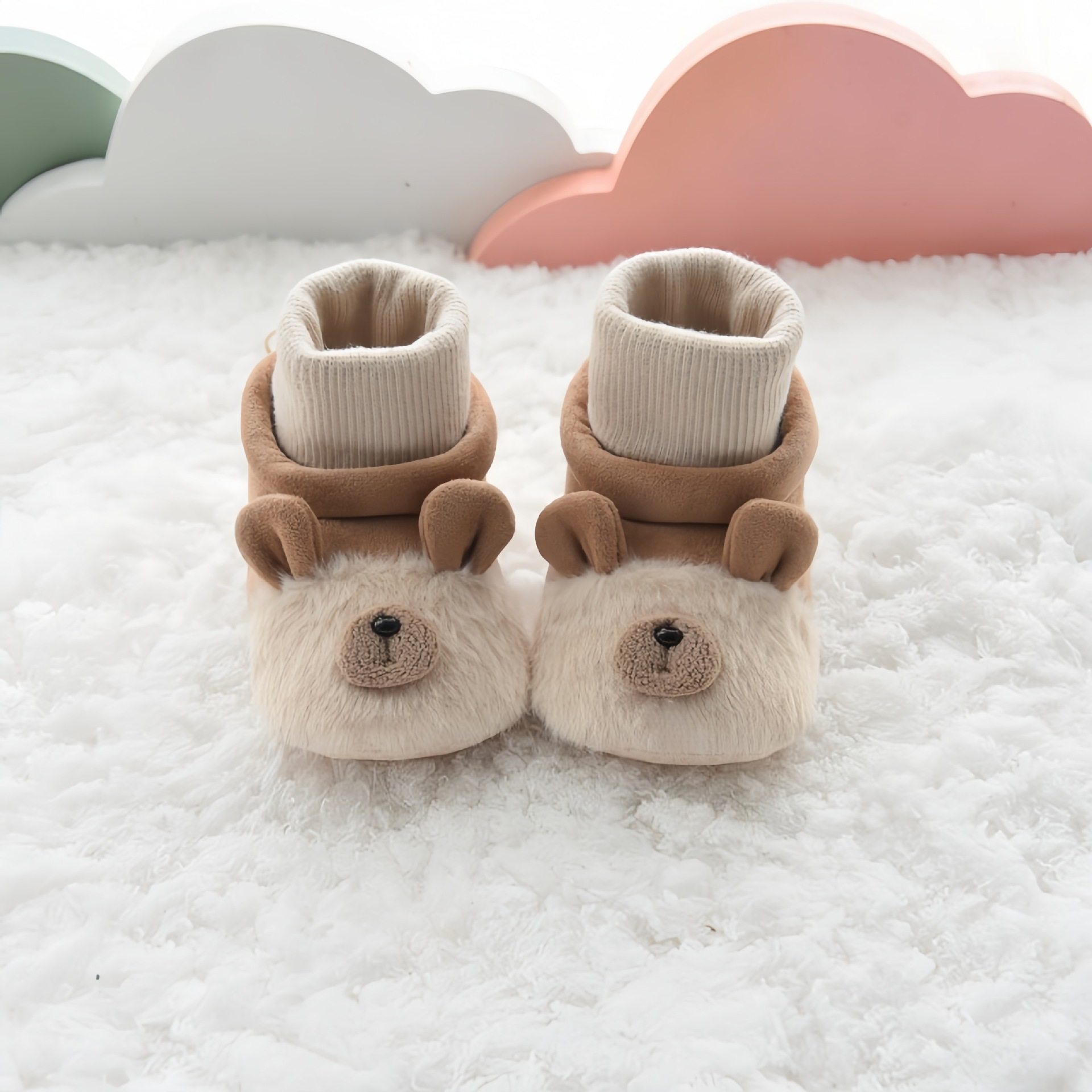 Autumn and Winter Newborn Baby 0-1 Years Old Thickeneded Warm Cartoon Baby Shoes and Socks Integrated Soft-Soled Cotton Shoes for Male and Female Babies