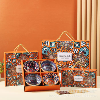 Bohemian Gift Ceramic Bowl Chopsticks Set Wholesale Bowl Set Household Rice Bowl Tableware Set Bowl Gift Box Set