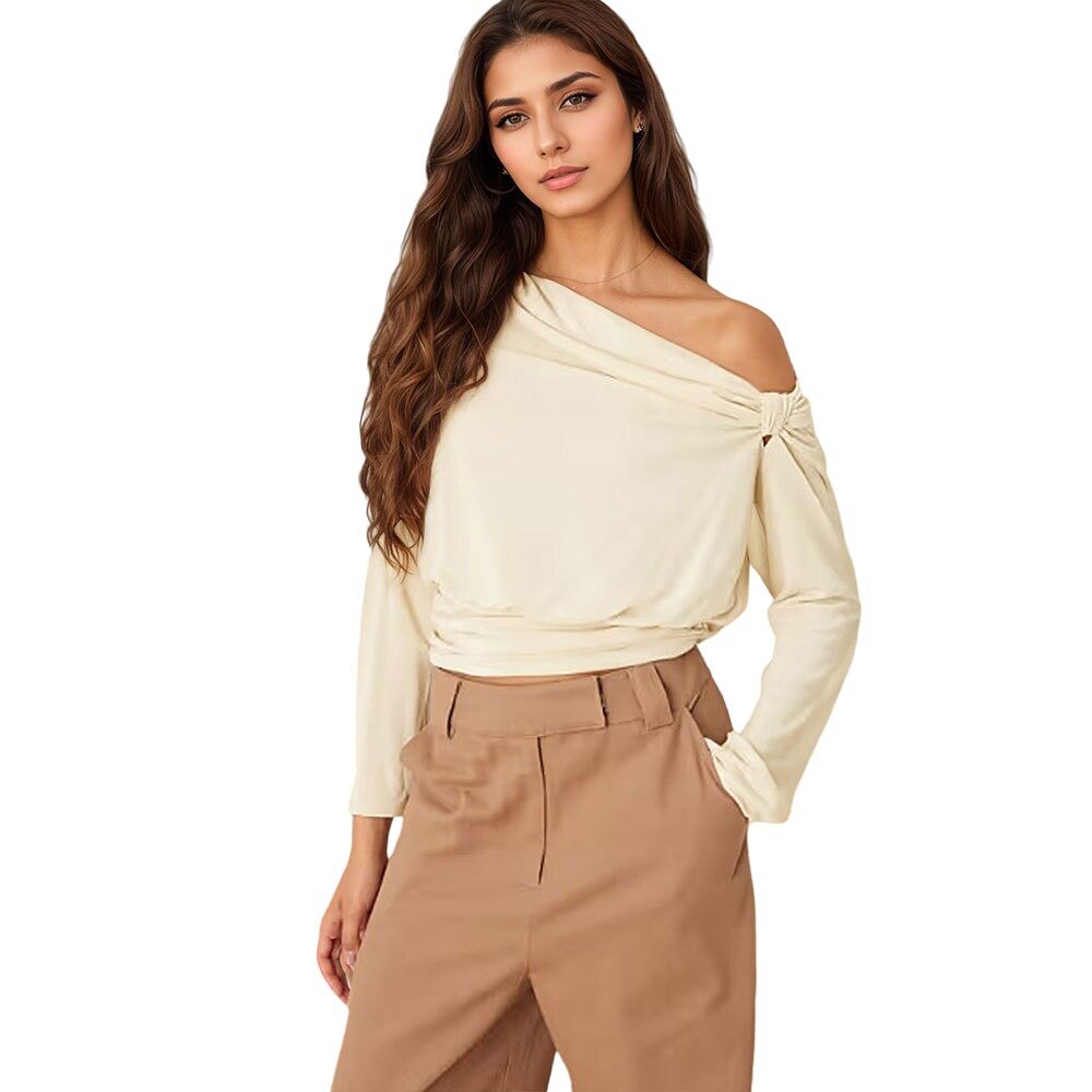 Womens Short Sleeve One Shoulder Top Elegant Design Ruffled Waist Perfect for Spring Summer Ideal for Work or Date