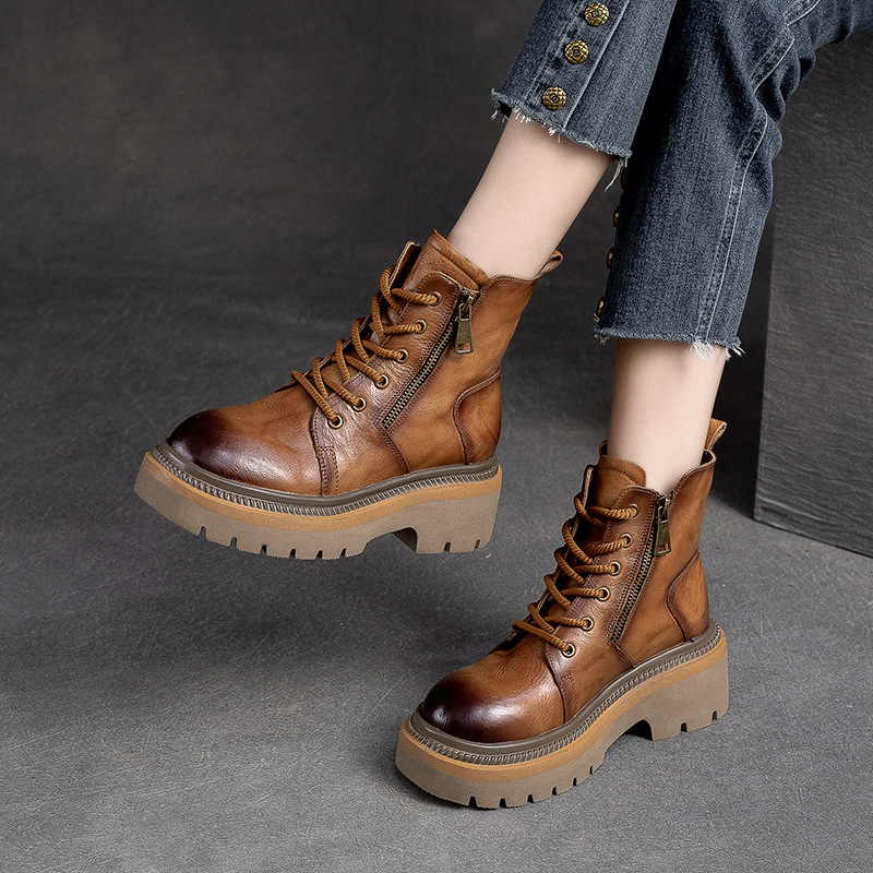 (Mới) Mã B2462 Giá 2760K: Giày Boot Cổ Thấp Nữ Jiaime Mũi Tròn Hàng Mùa Xuân Thu Đông Phục Cổ Cổ Điển Đế Cao Giày Dép Nữ Chất Liệu Da Bò G06 Sản Phẩm Mới, (Miễn Phí Vận Chuyển Toàn Quốc).