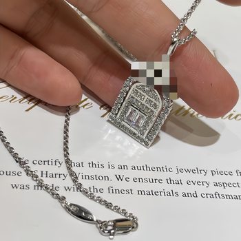 High Version V Gold Hw Happiness Door Necklace for Women, Thick Plated Pure Silver Full Diamond Square Diamond Castle Clavicle Chain, High Quality Generation