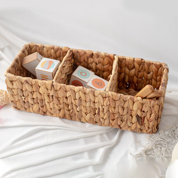 Woven Three-Compartment Storage Basket, Storage Basket, Storage Basket Made of Gourd Grass and Rattan, Multifunctional Home Organization Basket