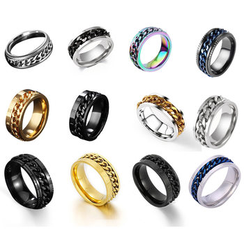 Cross-border Stainless Steel Jewelry Pressure Pattern Rotatable Chain Open Wine Bottle Titanium Steel Ring Men's Open Bottle Ring