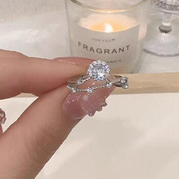Tiktok Trending Diamond Ring Jewelry Imitation Moissanite Star-Like Ring Women's Fashion High-Quality Zircon Ring Supply