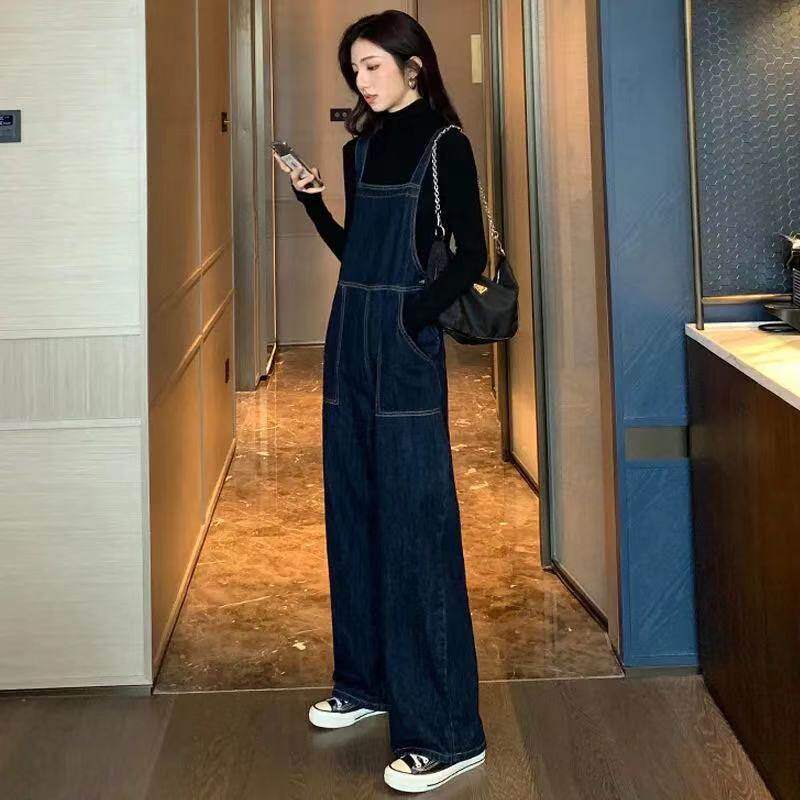 Womens High Waisted Denim Overalls Loose Fit Straight Leg Fashionable Style Spring and Autumn Wear Wholesale